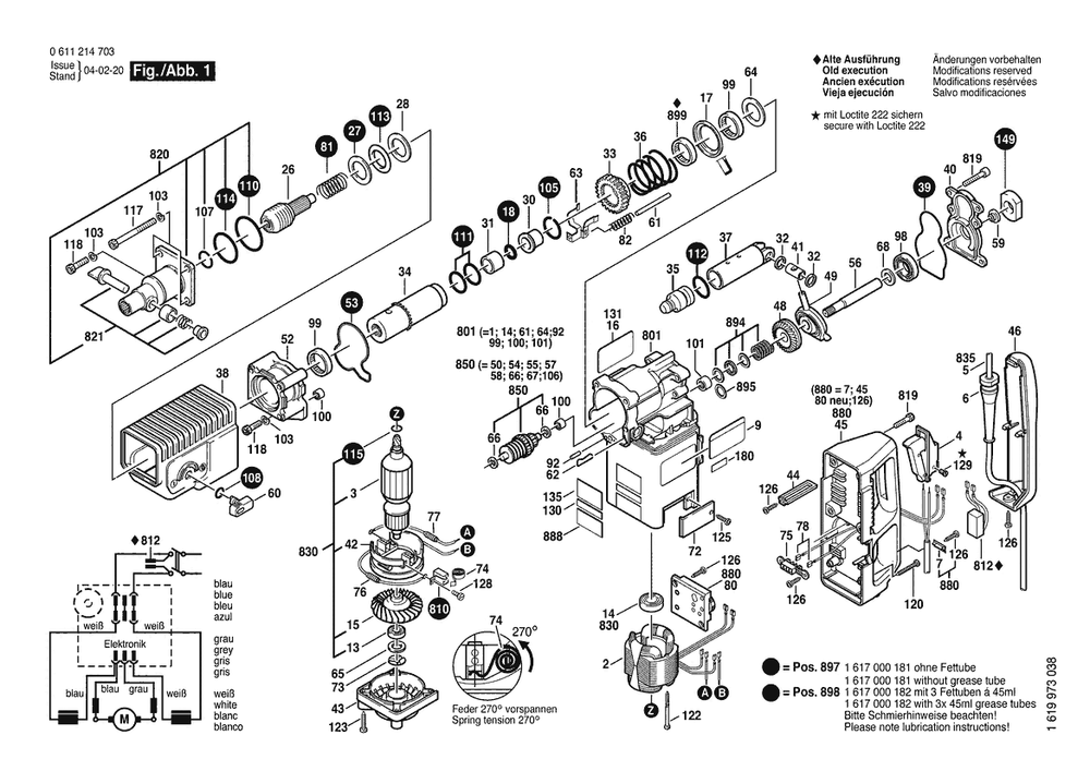 Section 1 Diagram and Parts List for 0611214739  Bosch Hammer Drill