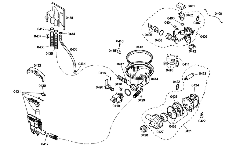 Pump Assy Diagram and Parts List for SHE46C05UC 17 Bosch Dishwasher