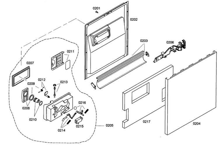 Door Assy Diagram and Parts List for SHE42L16UC 46 Bosch Dishwasher