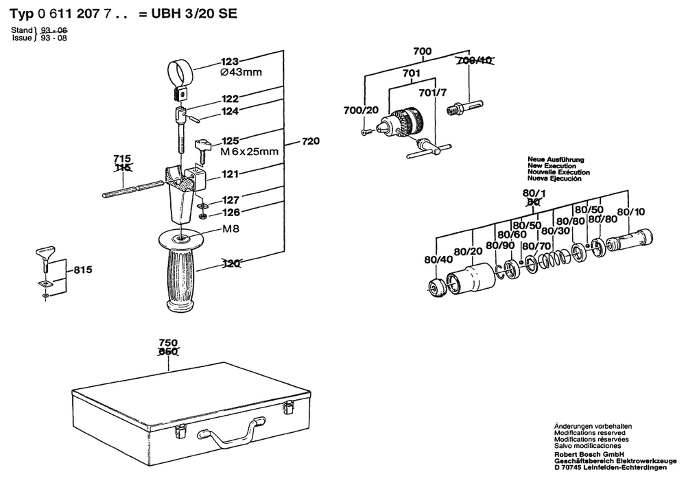 Section 2 Diagram and Parts List for 0611207734  Bosch Hammer Drill