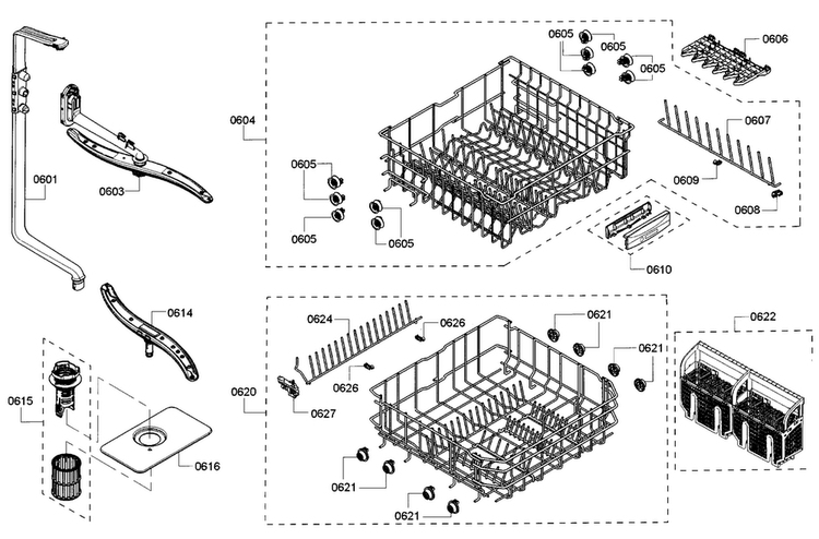 Rack Diagram and Parts List for SHE3ARF6UC 08 Bosch Dishwasher