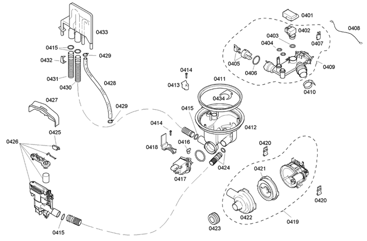 Pump Assy Diagram and Parts List for SHE43C06UC 36 Bosch Dishwasher