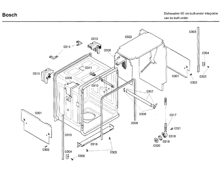 Frame Diagram and Parts List for SHX46A05UC 23 Bosch Dishwasher