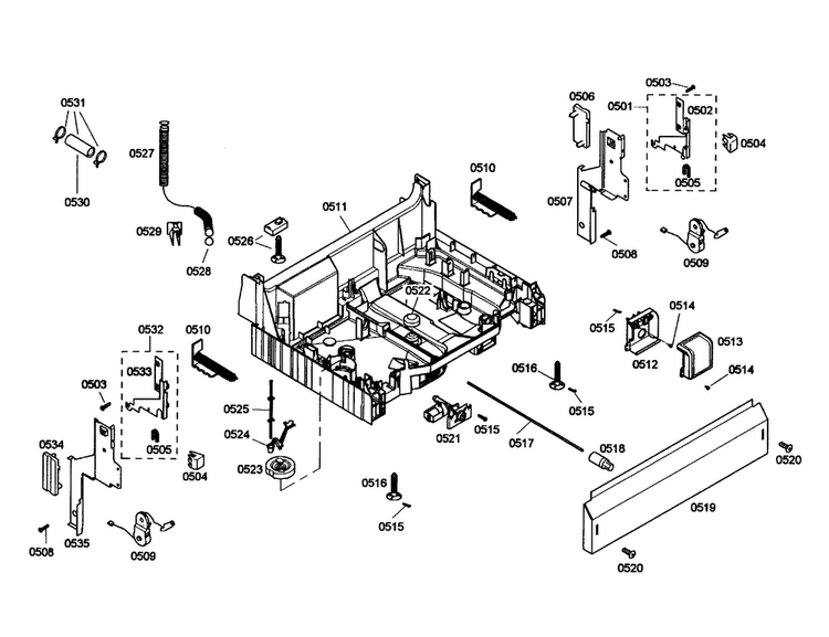 Base Diagram and Parts List for SHE43C02UC 47 Bosch Dishwasher