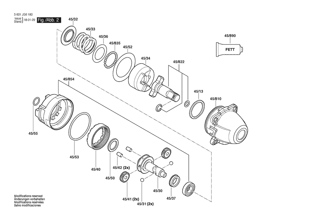 Section 2 Diagram and Parts List for GDR250-LI 3601JG61G0 Bosch Wrench