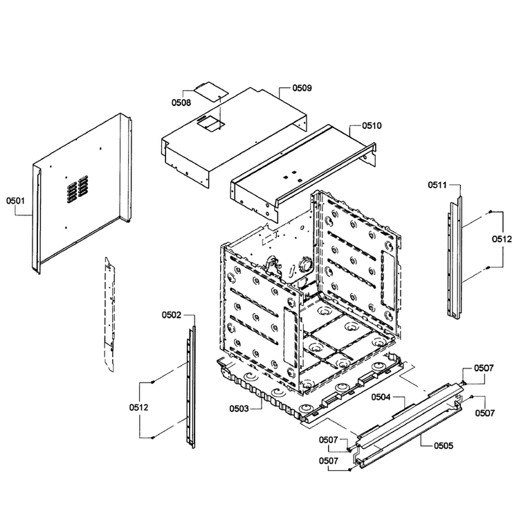 Cabinet Assy Diagram and Parts List for HBN5450UC 07 Bosch Wall Oven
