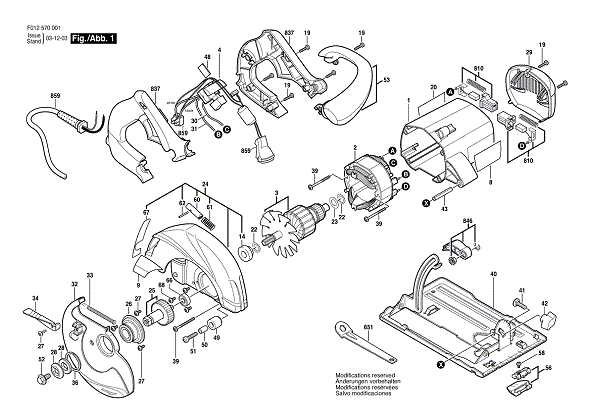 Bosch 5700 (F012570001) Diagram and Parts List for 5700 F012570001 Bosch Circular Saw