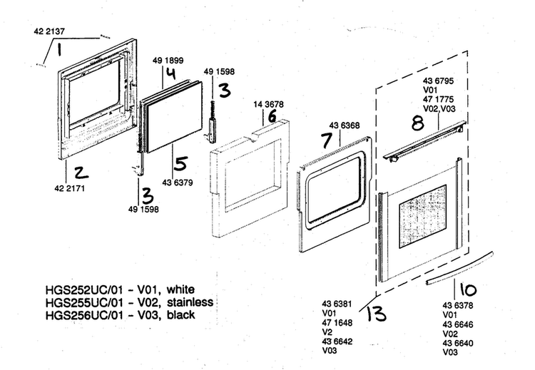 Door Asy Diagram and Parts List for HGS252UC 01 Bosch Range
