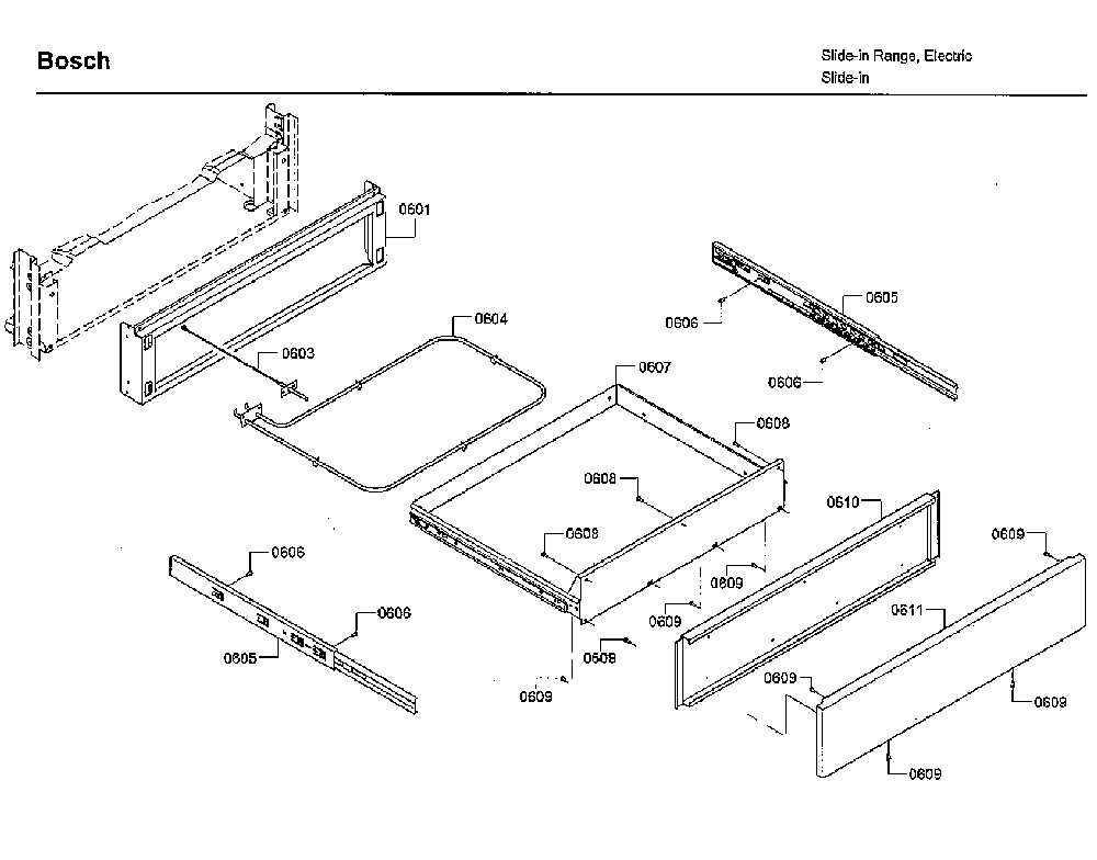 Drawer Diagram and Parts List for HIIP055U 01 Bosch Range