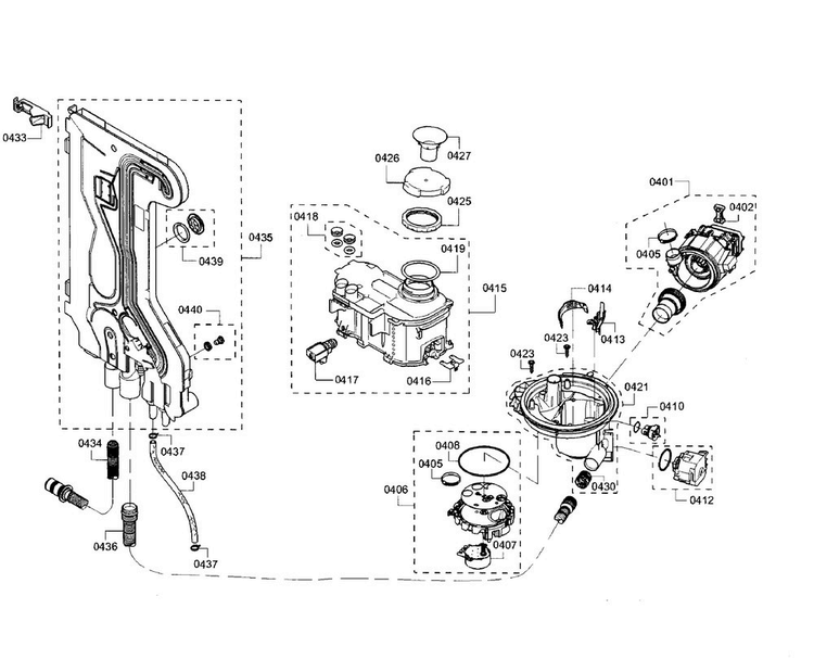 Pump Section Diagram and Parts List for SHE7PT55UC 07 Bosch Dishwasher