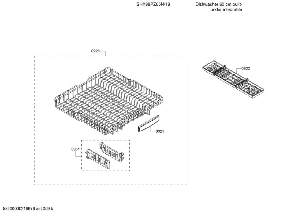 Cutlery Drawer/Wheel Assembly Diagram and Parts List for SHX88PZ65N 18 Bosch Dishwasher
