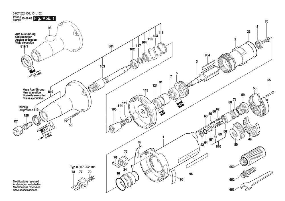Section 1 Diagram and Parts List for 0607252102  Bosch Sander Grinder