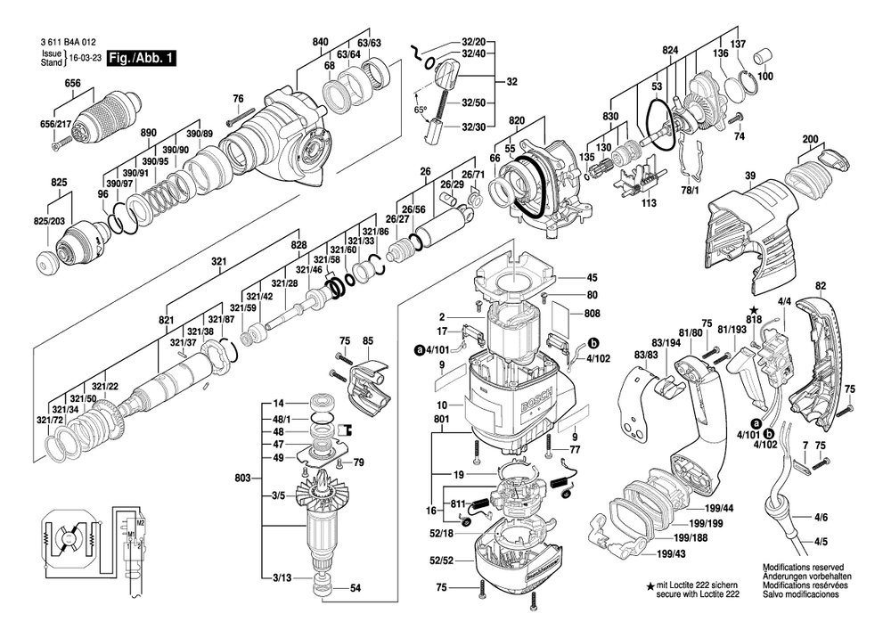 Page A Diagram and Parts List for RH328VCQ 3611B4A012 Bosch Hammer