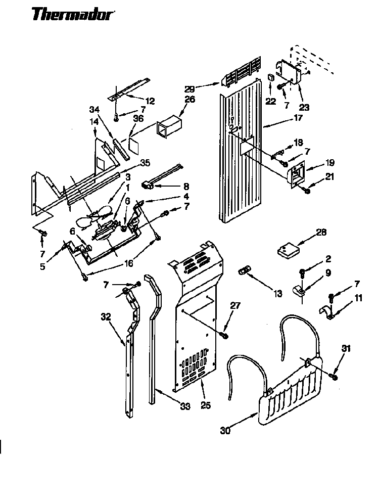 Air Flow & Reservoir Diagram and Parts List for TSS48DAW-06  Thermador Refrigerator