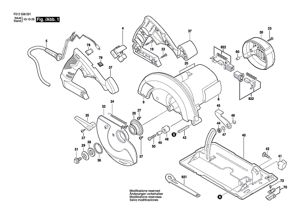 Bosch 5585 (F012558501) Diagram and Parts List for 5585 F012558501 Bosch Circular Saw