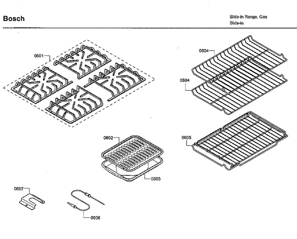 Grate/Shelfs Diagram and Parts List for HDI7282U 05 Bosch Range