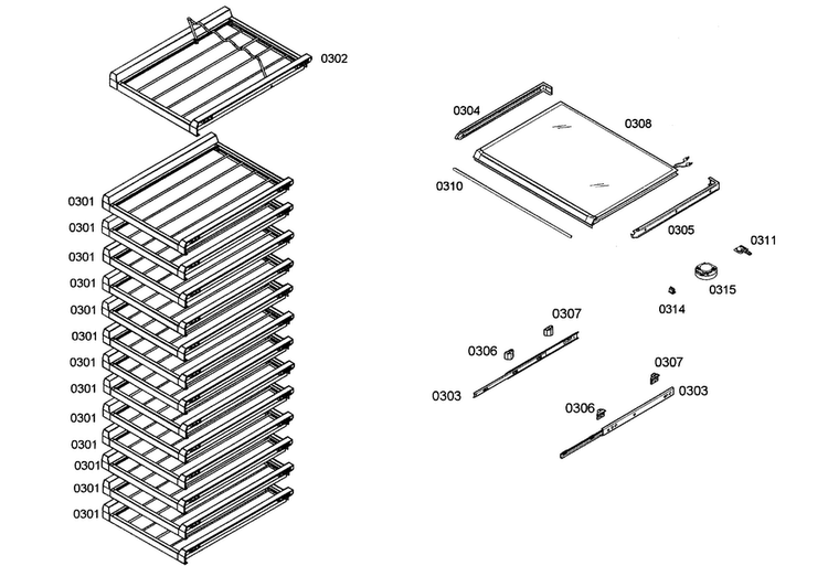 Shelf Assy Diagram and Parts List for B24IW50NSP 05 Bosch Freezer