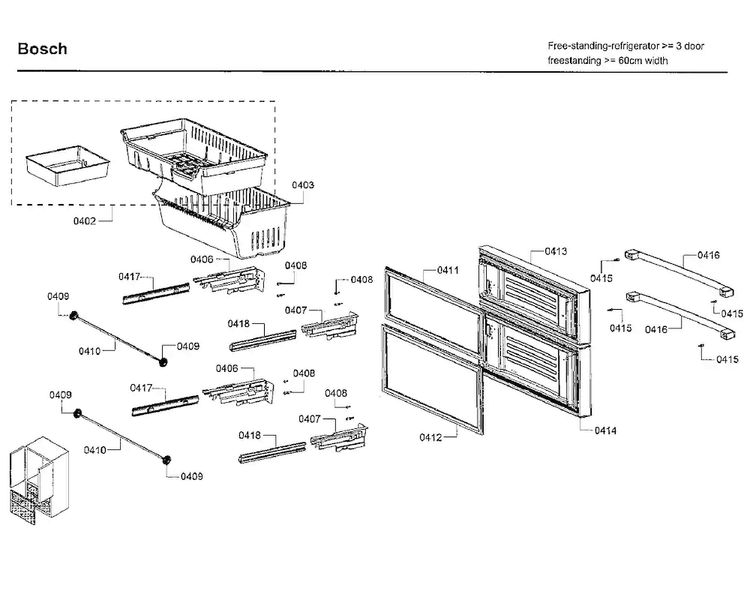 Freezer Drawer Diagram and Parts List for B21CL81SNS 01 Bosch Refrigerator