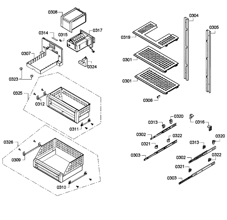 Shelfs Diagram and Parts List for T24ID80NLP 45 Thermador Freezer
