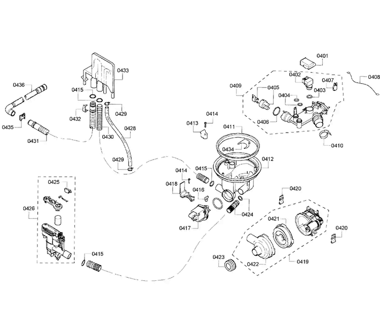 Pump Assy Diagram and Parts List for SHE55M16UC 64 Bosch Dishwasher