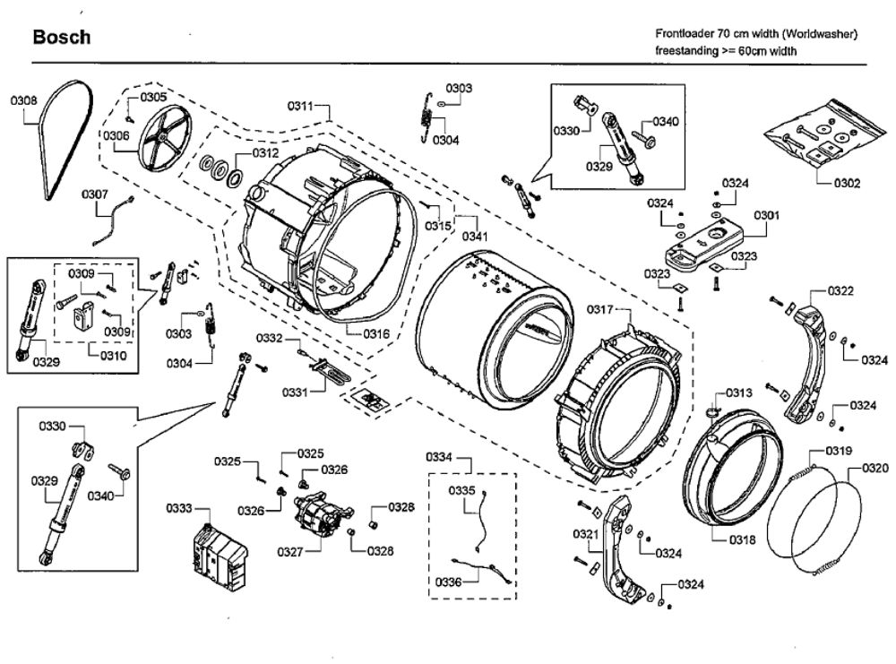 Drum Diagram and Parts List for WFVC544CUC 23 Bosch Washer