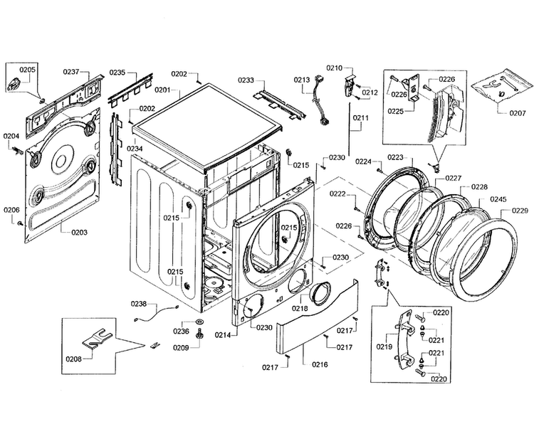 Cabinet Assy Diagram and Parts List for WFVC5400UC 23 Bosch Washer