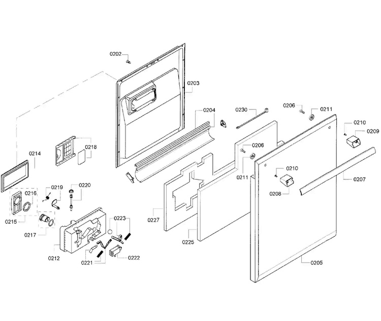 Door Assy Diagram and Parts List for DWHD410HFM 61 Thermador Dishwasher