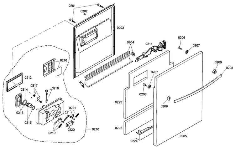 Door Parts Diagram and Parts List for SHX33M06UC 46 Bosch Dishwasher