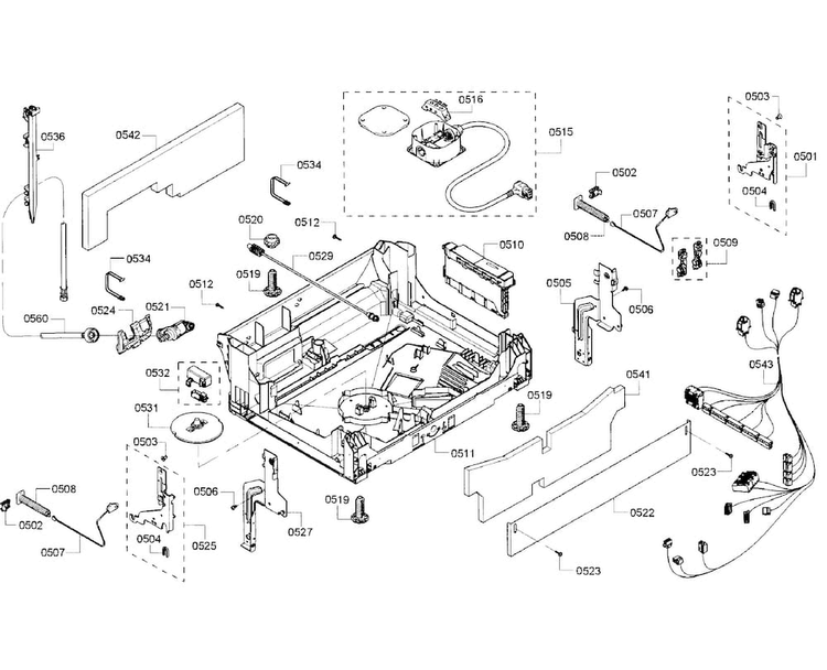 Base Section Diagram and Parts List for SHE68T52UC 07 Bosch Dishwasher