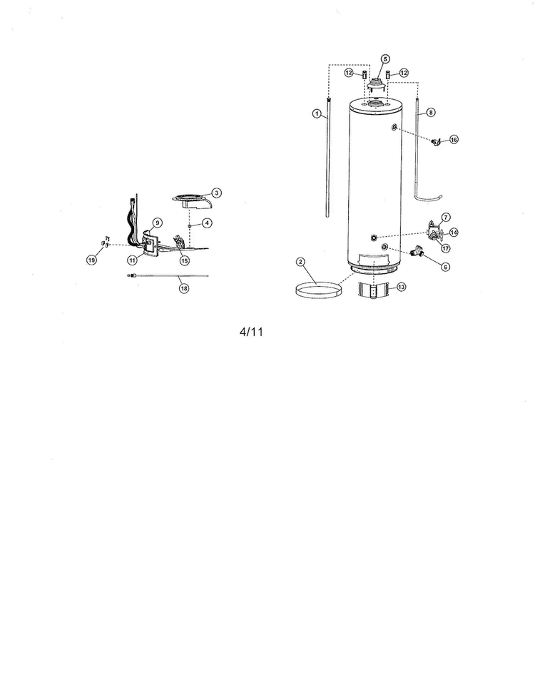 Water Heater Diagram and Parts List for 153336372  Kenmore Water Heater