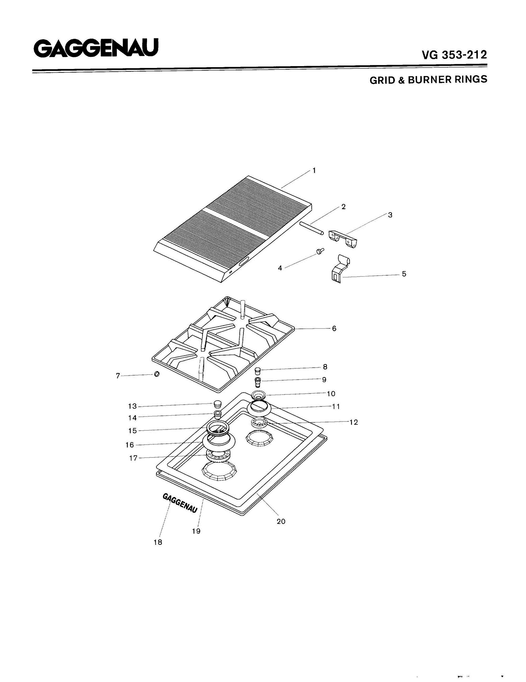 01 - GRID & BURNER RINGS Diagram and Parts List for VG353-212  Bosch Range