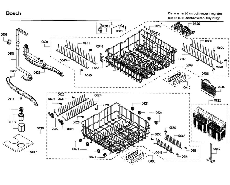 Rack Diagram and Parts List for SHV68P03UC 63 Bosch Dishwasher