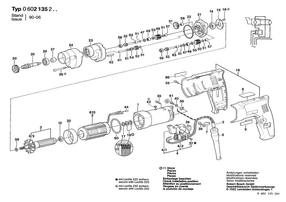 Section 1 Diagram and Parts List for 0602135201  Bosch Drill