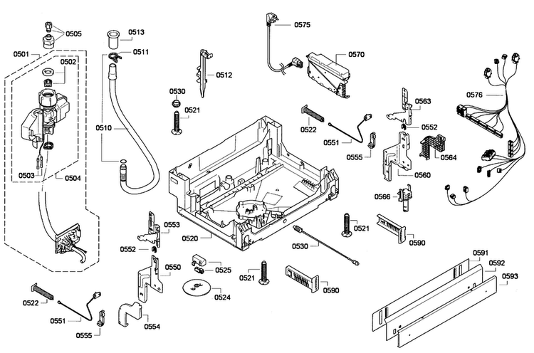 Base Assy Diagram and Parts List for SHX68E15UC 01 Bosch Dishwasher