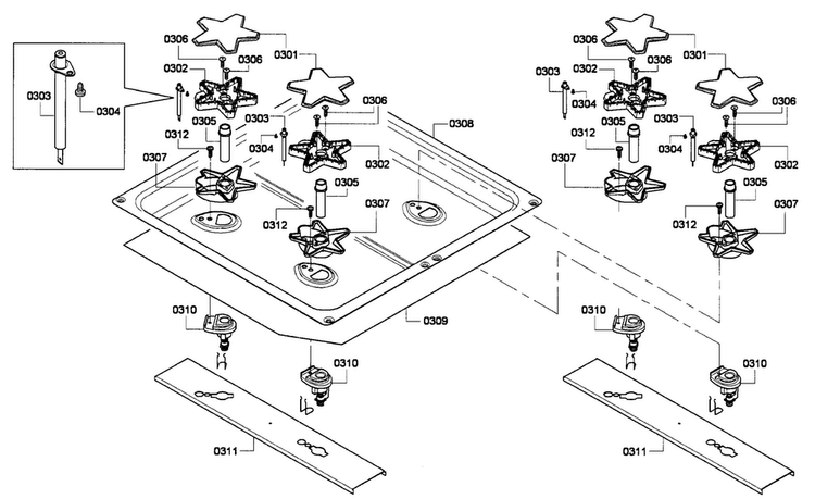 Burner Left Diagram and Parts List for PCG486GD 02 Thermador Cooktop