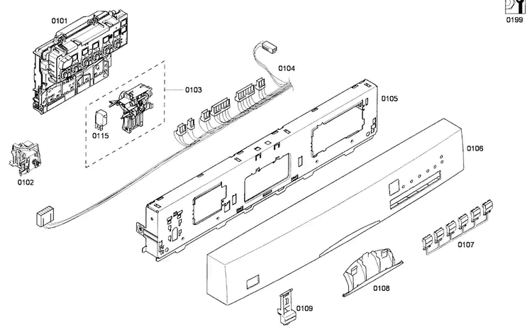 Control Panel Diagram and Parts List for SHE43F15UC 56 Bosch Dishwasher