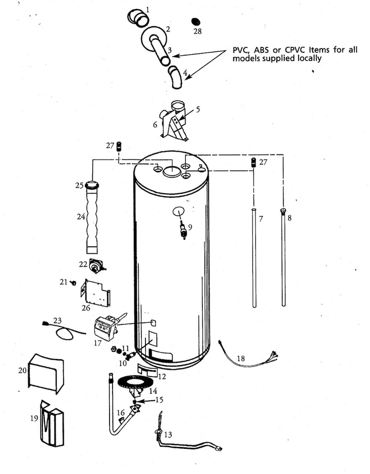 Water Heater Diagram and Parts List for 153332861  Kenmore Water Heater