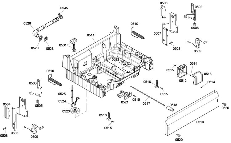 Base Assy Diagram and Parts List for SHE43F05UC 52 Bosch Dishwasher