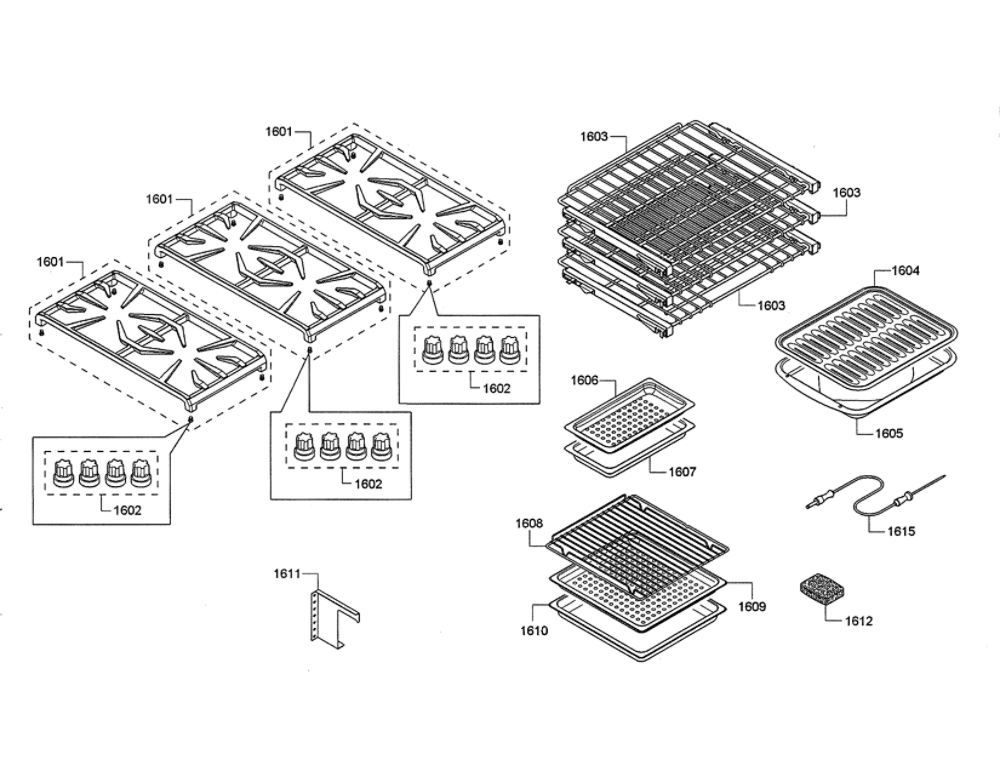 Grates/Racks/Grill Diagram and Parts List for PRD48JDSGU 06 Thermador Range