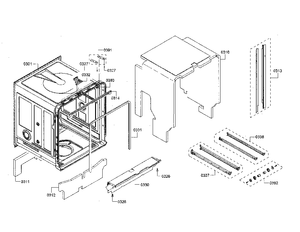 Tub Diagram and Parts List for SHV863WD3N 10 Bosch Dishwasher