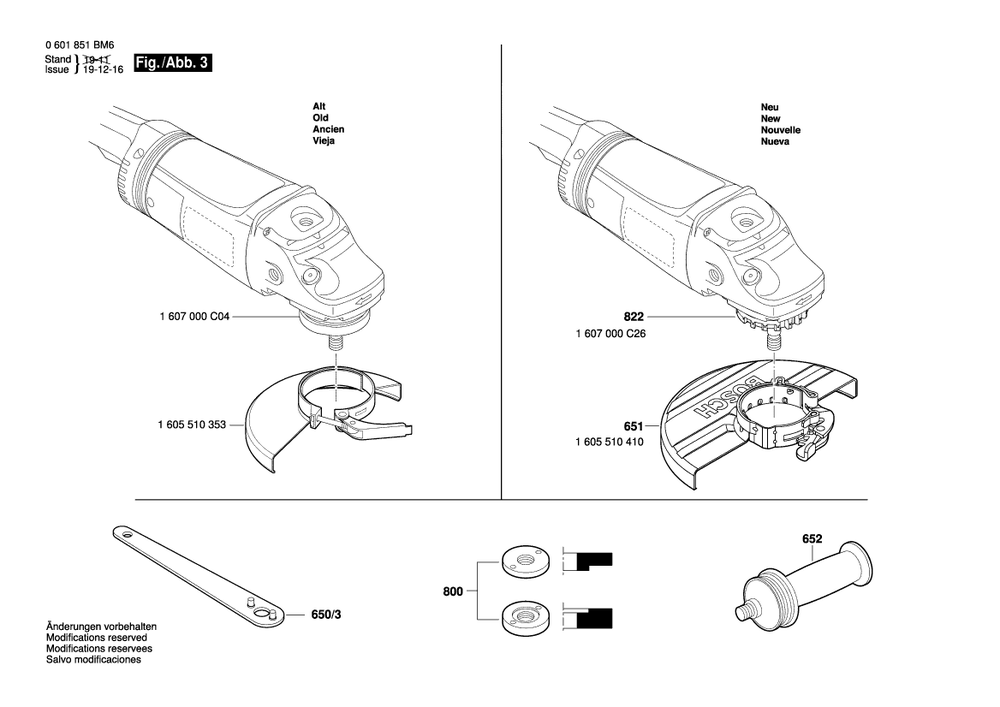 Diagram 3 Diagram and Parts List for 1873-8D 0 601 851 BM8 Bosch Angle Grinder