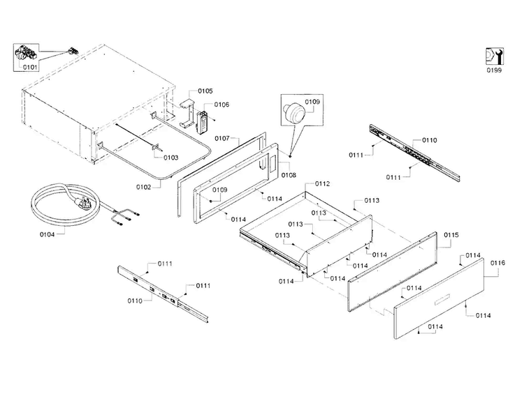 Drawer Assy Diagram and Parts List for HWD5751UC 01 Bosch Warming Drawer