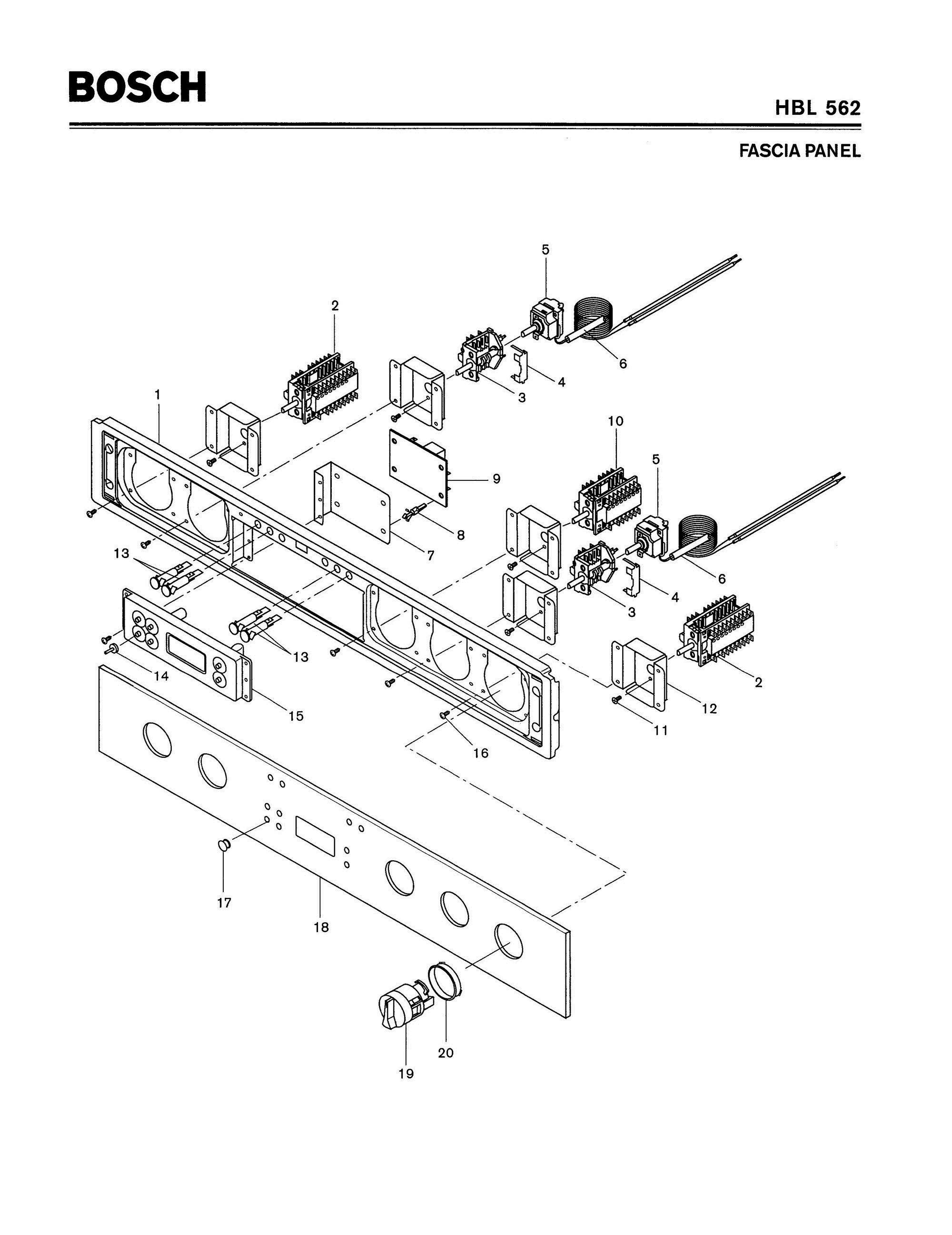05 - FASCIA PANEL Diagram and Parts List for HBL562  Bosch Range