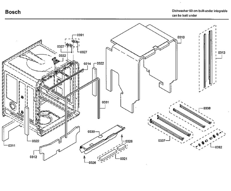 Frame Diagram and Parts List for SHXM78W52N 01 Bosch Dishwasher