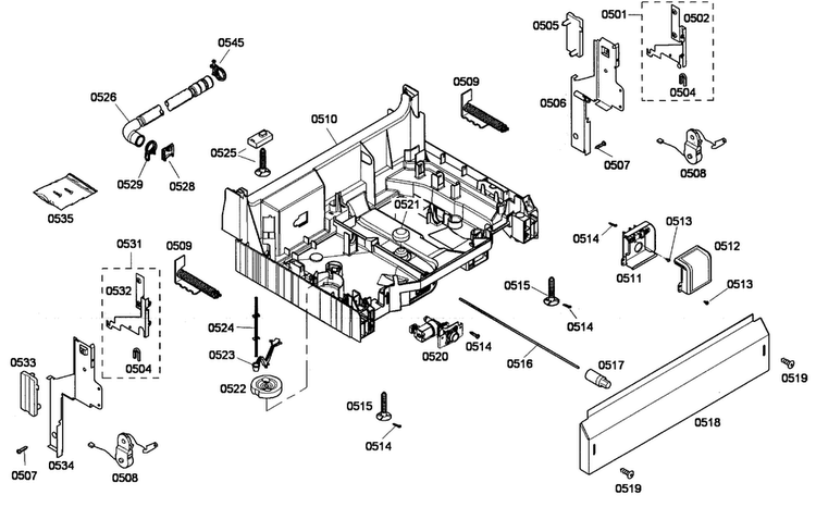 Base Assy Diagram and Parts List for SHE43M06UC 52 Bosch Dishwasher