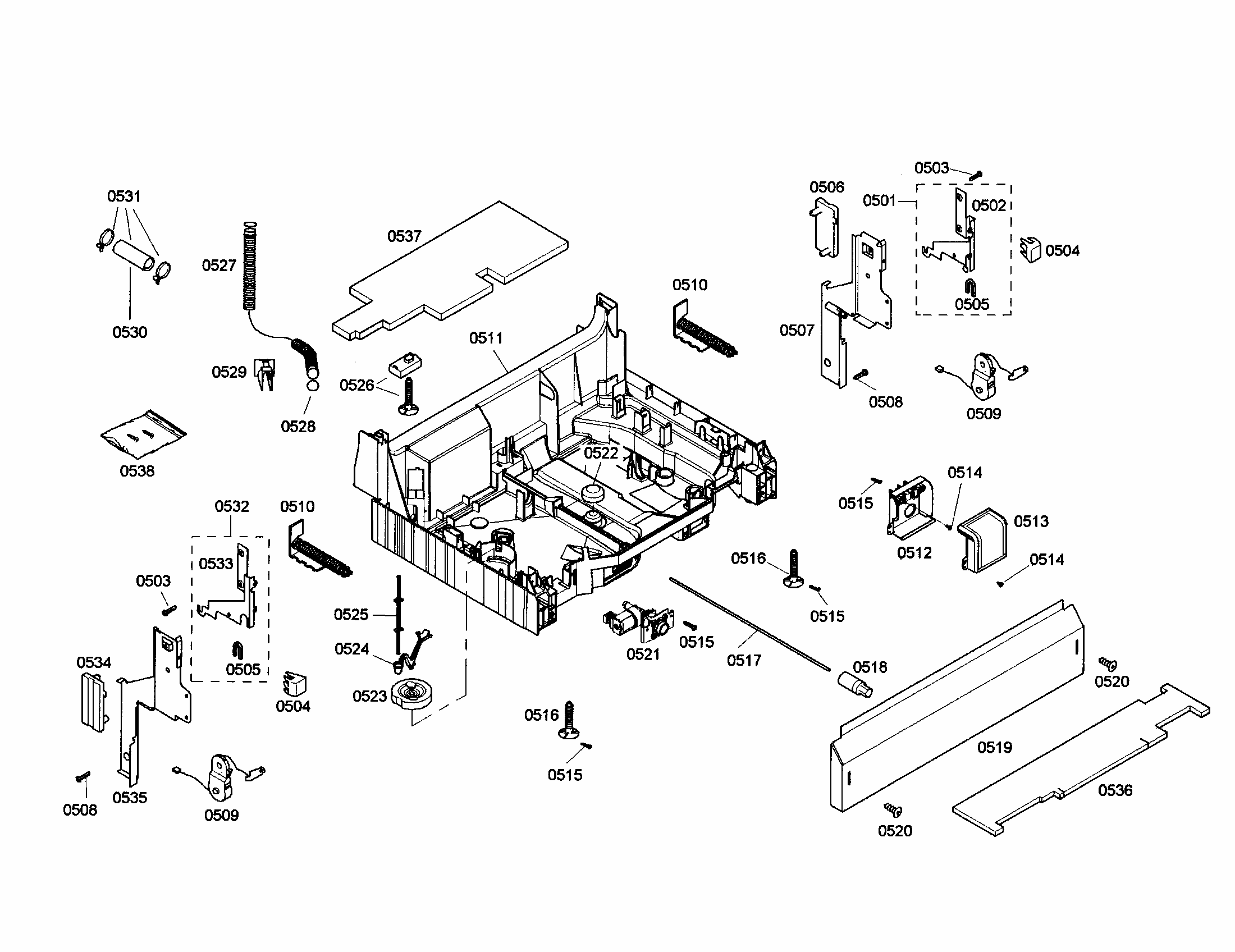 Base Diagram and Parts List for S35KMK17UC 43 Bosch Dishwasher
