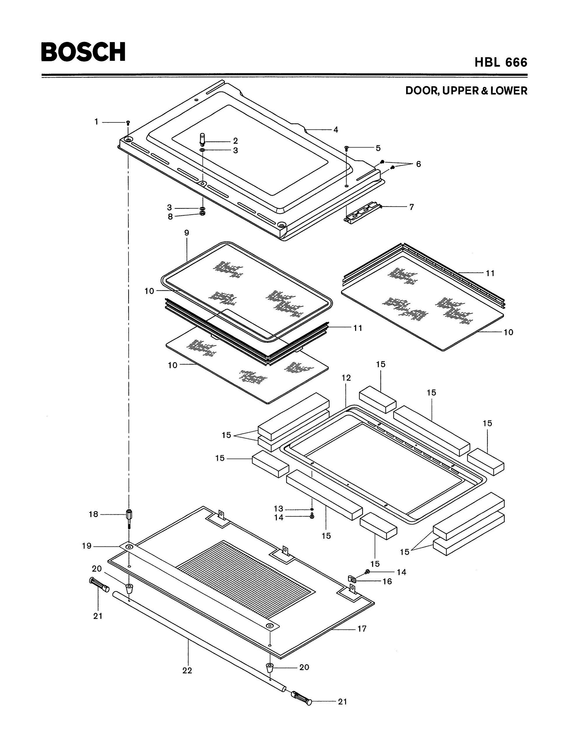 06 - DOOR, UPPER & LOWER Diagram and Parts List for HBL666  Bosch Range
