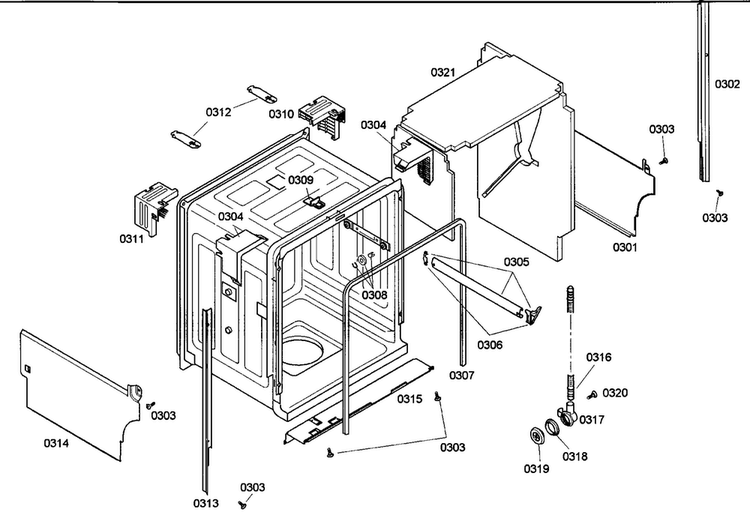 Cavity Assy Diagram and Parts List for SHE43M06UC 48 Bosch Dishwasher