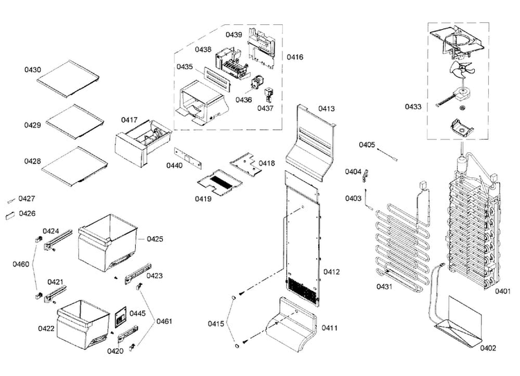 Freezer Assy Diagram and Parts List for B22CS80SNS 04 Bosch Refrigerator