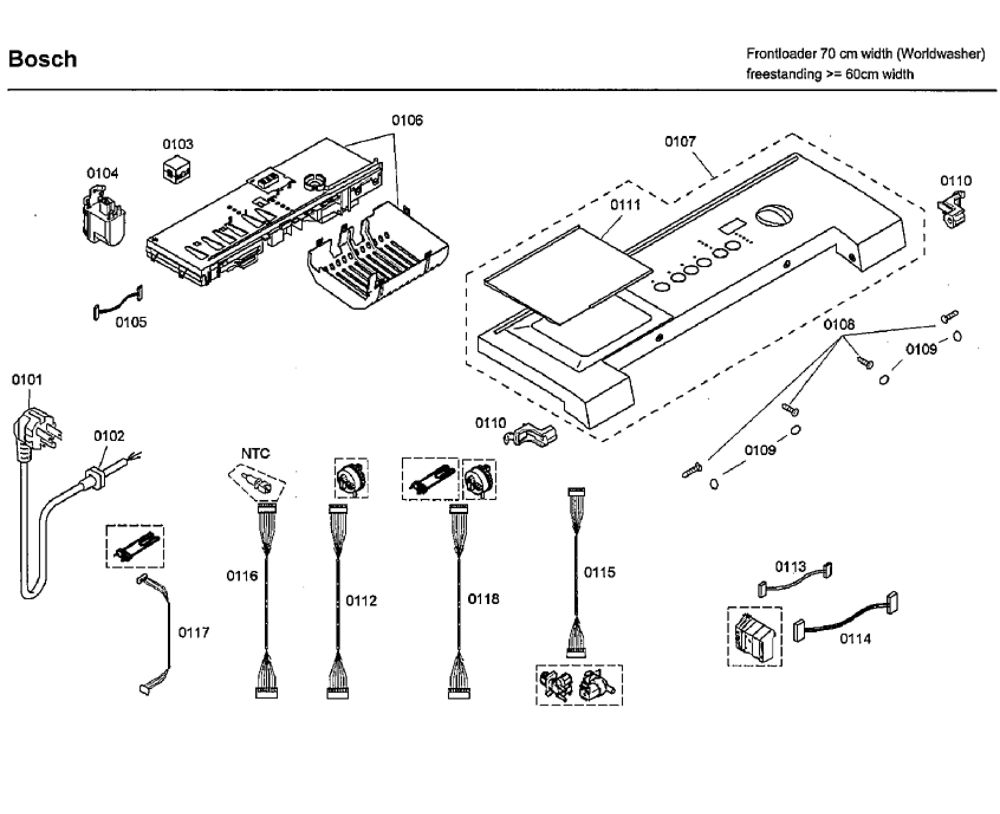Control Panel Diagram and Parts List for WFMC4301UC 07 Bosch Washer